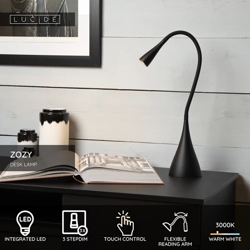 Lucide ZOZY - Desk lamp- LED 3 StepDim - 1x4W 3000K - Black - USP